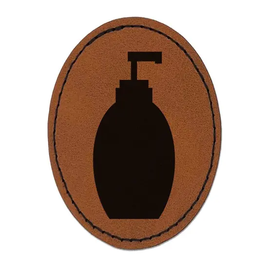 Soap Dispenser Clean Wash Icon Solid Round Iron-On Engraved Faux Leather Patch Applique - 2.5" Brown {1}