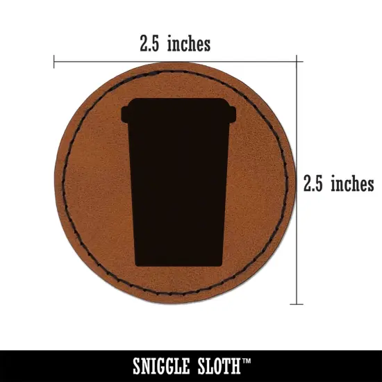 Travel Coffee Cup Mug Solid Round Iron-On Engraved Faux Leather Patch Applique - 2.5" Brown {3}