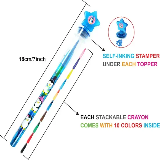 TINYMILLS 24 Pcs Penguins 2 in 1 Stackable Stacking Crayon with Extra Stamper Topper, Kids Party Favors, Goodie Bag Stuffers, Classroom Rewards, Prizes Visit the TINYMILLS Store {6}