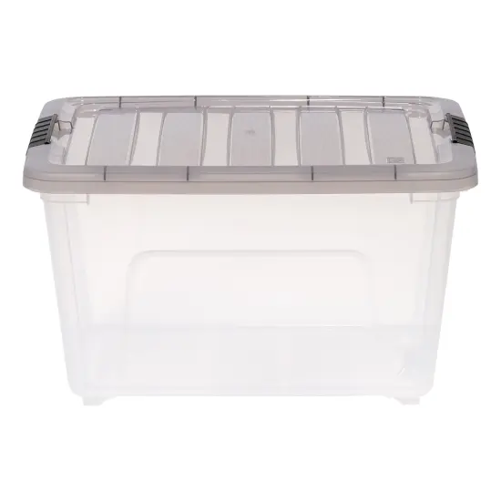 IRIS USA 5 Pack 32 Quart Stack & Pull&trade; Clear Plastic Storage Box with Buckles, Gray {3}