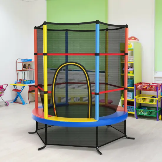 55 Inch Kids Recreational Trampoline Bouncing Jumping Mat with Enclosure Net Yellow {2}