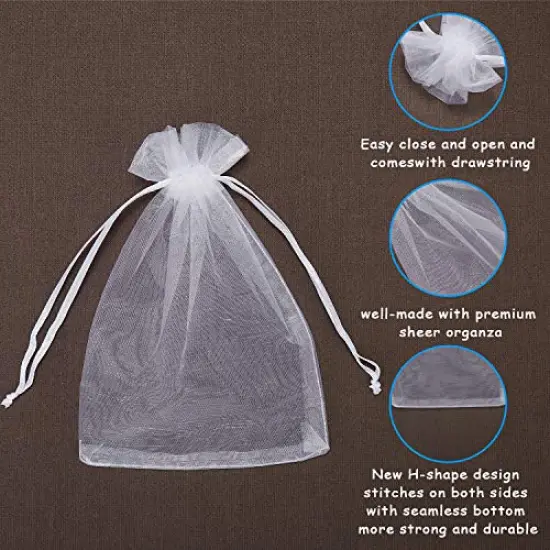 100 Pieces 4x6 (10x15cm) White Sheer Organza Bags for Wedding Favor With Drawstring, Premium Jewelry Pouches Party for Festival Gift ,Candy , Fruit Protection {6}