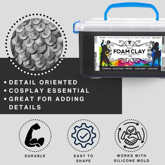 Pixiss Black and White Modeling Foam Clay - Premium Foam Air Dry Clay Cosplay Foam for Costumes, 1500 Gram Sculpting Clay for Crafts - Flexible Air Drying Clay Foam {3}