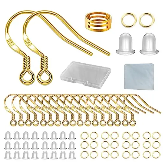 80 Pieces/40 Pairs, Gold Earring Hooks Ear Wires Fish Hooks, 240pcs Hypo-allergenic Jewelry Findings Parts with Jump Rings and Clear Silicone Earring Backs Stoppers for DIY Jewelry Making (14K Gold) {1}