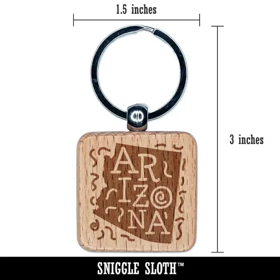 Arizona State with Text Swirls Engraved Wood Square Keychain Tag Charm {2}