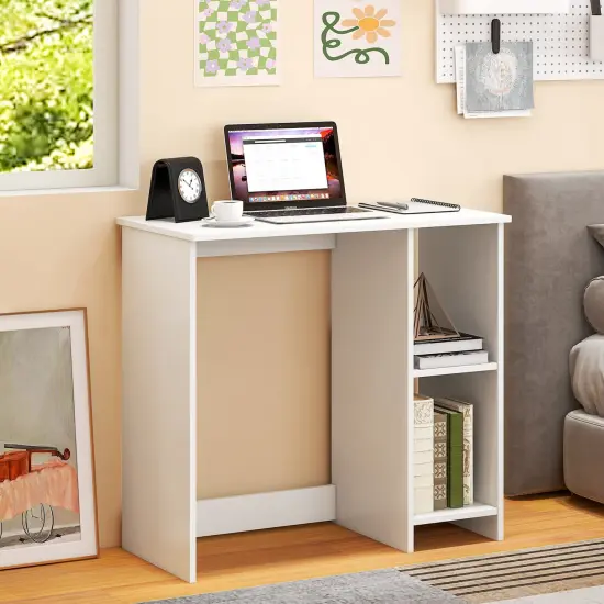 Minimalist 31.5" Writing Desk with Storage White Compact Workstation for Small Rooms {2}