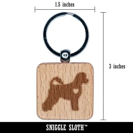 Portuguese Water Dog with Heart Engraved Wood Square Keychain Tag Charm {2}