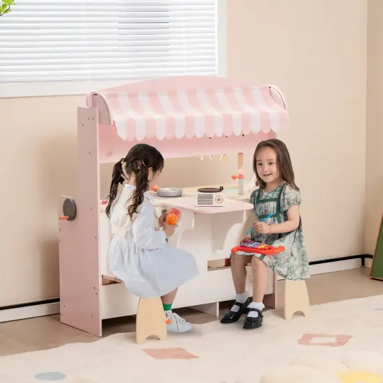 Costway 2 in 1 Kids Play Kitchen & Restaurant Double-Sided Pretend Playset with Canopy {4}