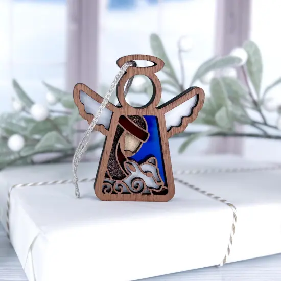 3.5" (H) Christmas Nativity Shepherd With Sheep Ornament - Handcrafted in Texas - Mother's Angels® Christmas Angel Wings Figurine {2}