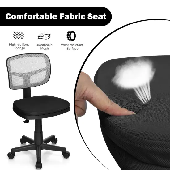 Armless Computer Chair with Height Adjustment and Curved Backrest Ideal for Home or Office Use Black {5}