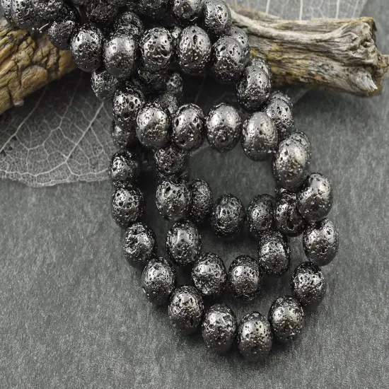 Electroplated Lava Rock Round Beads (15" Strand) {1}