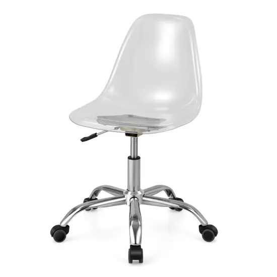 Costway Rolling Acrylic Armless Office Chair Swivel Vanity Chair Adjustable Height {1}