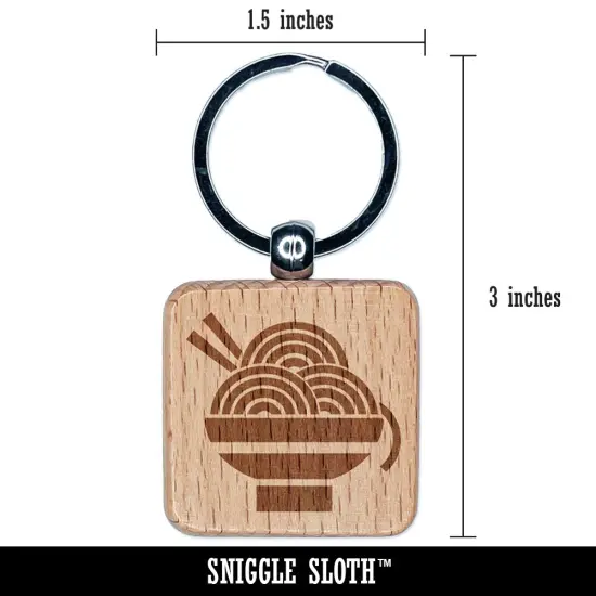 Delicious Ramen Noodles with Chopsticks Engraved Wood Square Keychain Tag Charm {2}
