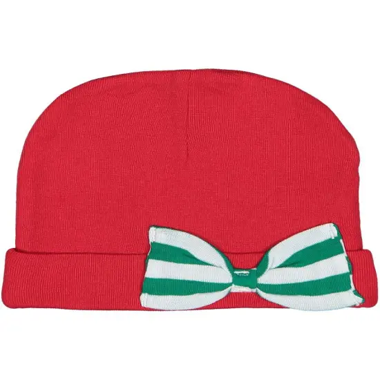 Baby Folded Beanie Cap with Bow --- 100% Cotton --- Various Colors by Rabbit Skins&reg; Red / green / white {1}