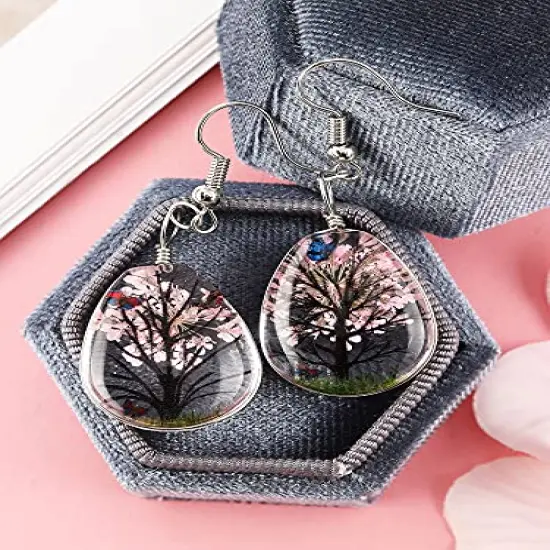 36 Pieces Lacework Transparent Resin Beads Necklace Pendant Mixed Colors Dried Flower Tree Resin Bead Pendant Charm Beads Bracelet Making Kit for Girls DIY Jewelry Crafts (Drop Shape, Oval Shape) {3}