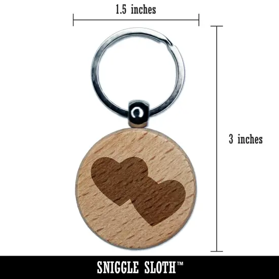 Double Heart Symbol Engraved Wood Round Keychain Tag Charm {2}