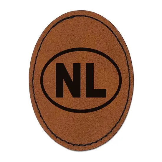 Netherlands NL Round Iron-On Engraved Faux Leather Patch Applique - 2.5" Brown {1}