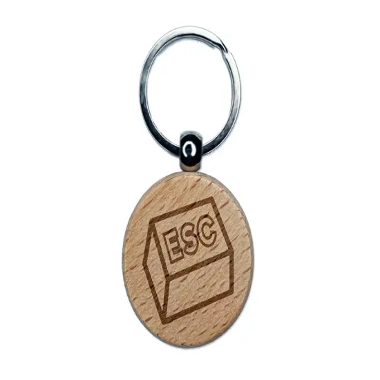 Escape Button Computer Keyboard Funny Engraved Wood Round Keychain Tag Charm {1}