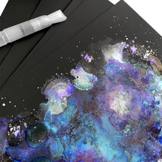 Black Alcohol Ink Paper 25 Sheets Heavy Black Art Paper for Alcohol Ink & Black Watercolor Paper, Synthetic Paper A4 8x12 Inches (210x297mm), 200gsm Cardstock {4}