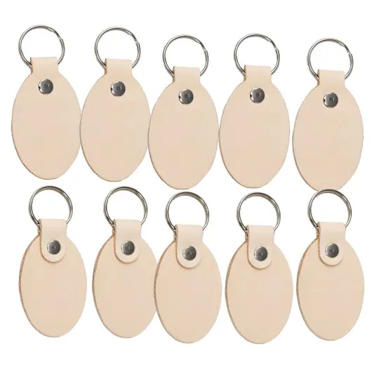 2 Sided Leather Key Chains 10 Pack-Customize it for Promotional Gifts, Fundraising, Events, Wedding - Engrave on Both Sides Natural-oval {4}