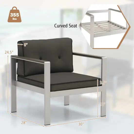 Costway Patio Aluminum Armchair Outdoor Single Sofa Chair with Cushions & Armrests Lawn {3}