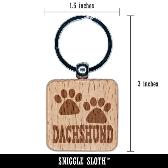 Dachshund Dog Paw Prints Fun Text Engraved Wood Square Keychain Tag Charm {2}