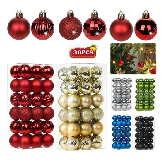 1.6in 36-Piece Shatterproof Christmas Balls - Xmas Tree Ornaments Blue {5}