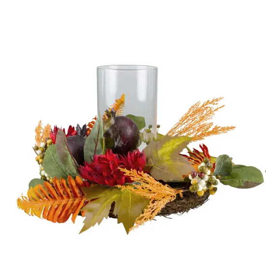 Northlight Mums with Pomegranate Fall Harvest Pillar Candle Holder Centerpiece - 22" Red {4}