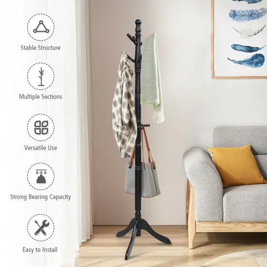 Adjustable Height Free Standing Wooden Coat Rack Tree Perfect for Any Room Black {3}