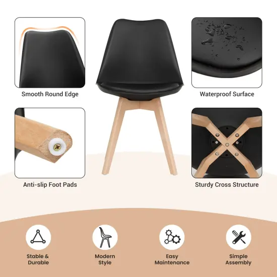 Set of 4 High Backrest Dining Side Chair with Ergonomic Seat and Solid wood Legs Black {5}