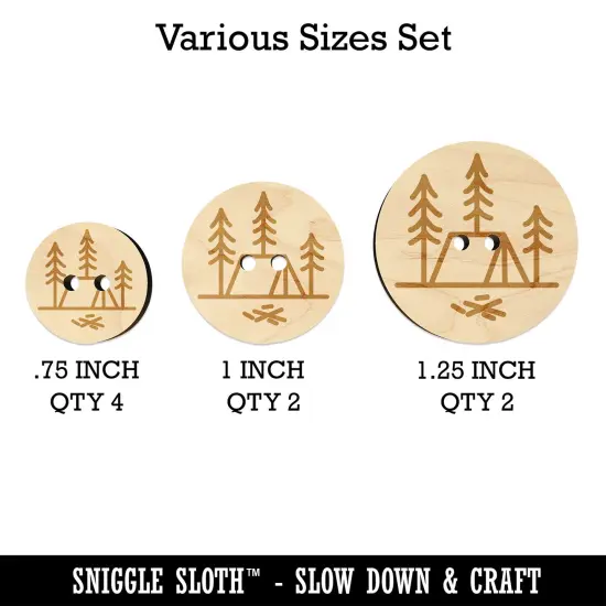 Simple Tent Camping in Woods Wood Buttons for Sewing Knitting Crochet DIY Craft {1}