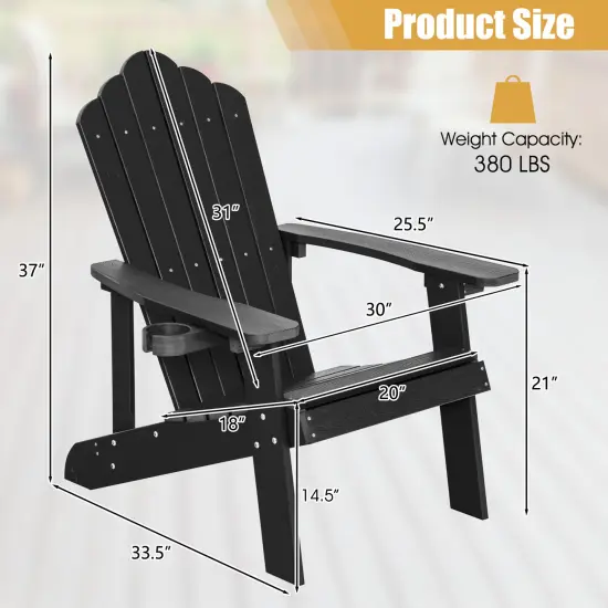 Weather Resistant HIPS Outdoor Adirondack Chair with Cup Holder Black {4}