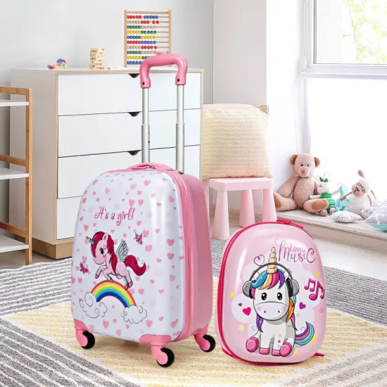 2 Pieces 12 Inch 16 Inch Kids Luggage Set with Backpack and Suitcase for Travel {8}
