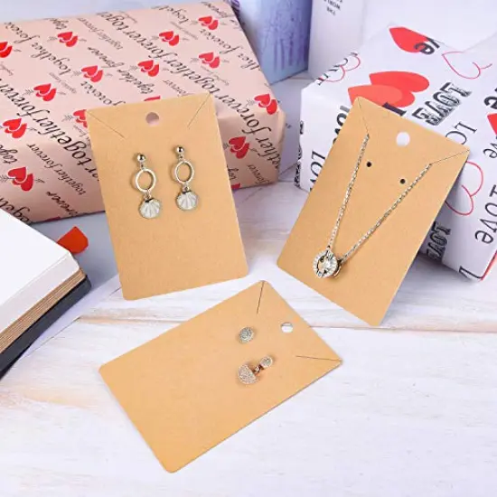 150 Set Earring Card with 150 Pieces Bags, Earring Card Holder Blank Kraft Paper Tags for DIY Ear Studs Necklace Jewelry Display (Brown) {4}