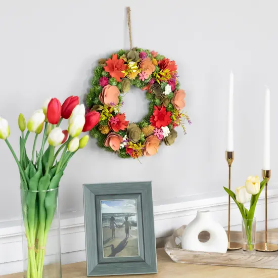 Northlight Mixed Floral Artificial Wooden Spring Wreath - 12.5" Multi {3}