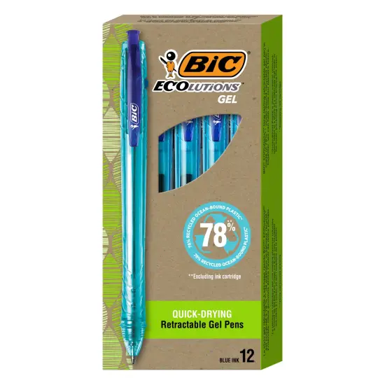 BIC Ecolutions Ocean-Bound Plastic Gel Pens, Medium Point (1.0mm), 12-Count Pack, Retractable Blue Ink Pens Made from 78% Ocean-Bound Recycled Plastic Excluding Ink Cartridge {2}