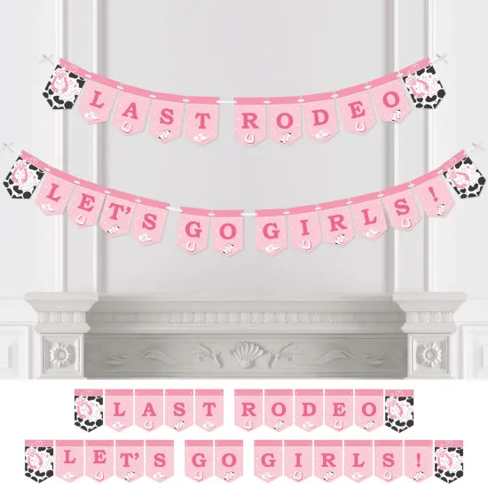Big Dot of Happiness Last Rodeo - Pink Cowgirl Bachelorette Party Bunting Banner - Party Decorations - Last Rodeo Let's Go Girls {1}