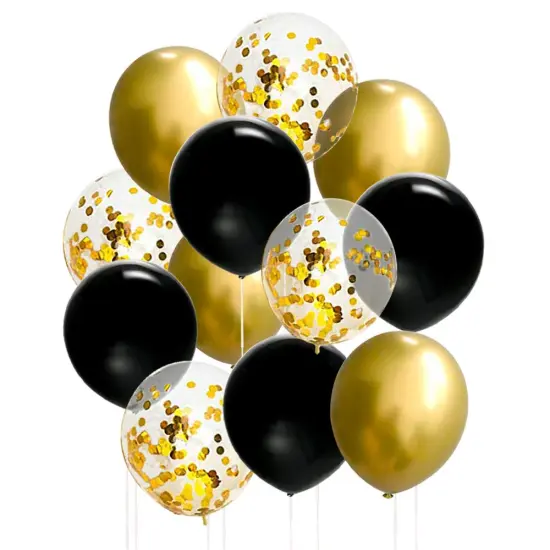 50 Pieces 12 Inches Black and Gold Balloons, Gold Confetti Balloons, Gold Metallic Latex Balloons for Birthday Party Decorations Graduation Balloon Garland Arch Kit, New Years Eve Decorations {2}