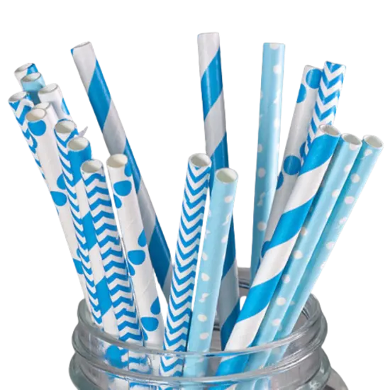 Kitcheniva Biodegradable Paper Straws Pattern Color 100 to 200 Pcs Blue {1}