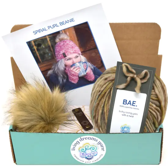 DIY Winter Hat Knit Kit. Includes Bulky Superfine Merino Wool Yarn, Printed Pattern, Pom-Pom, Rim Tag. Soft, Cozy, Great for Gifts Love Nest {1}