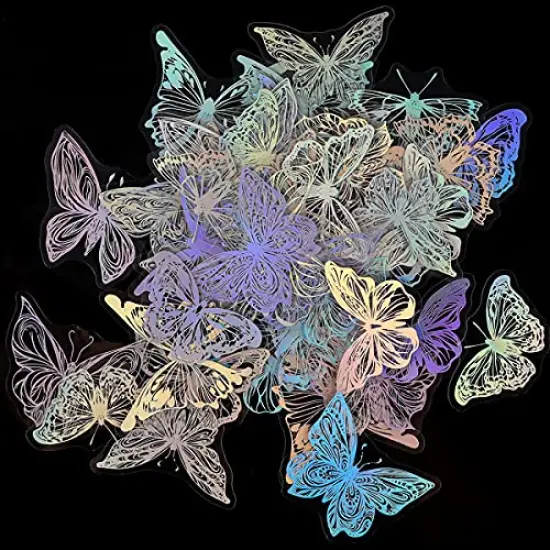 45 Pieces Holographic Glitter Butterfly Stickers, Vintage Butterfly Waterproof Transparent Decorative Decals, PET Adhesive Sticker Label for Scrapbooking Bullet Journal Daily Planner Water Bottles Laptops {2}