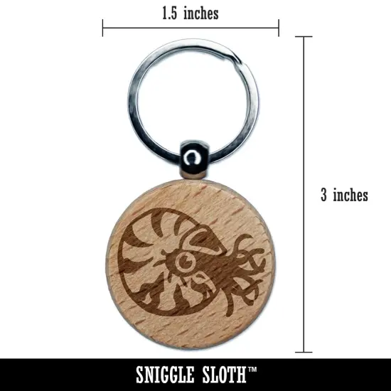 Charming Chambered Nautilus Sea Ocean Creature Engraved Wood Round Keychain Tag Charm {2}
