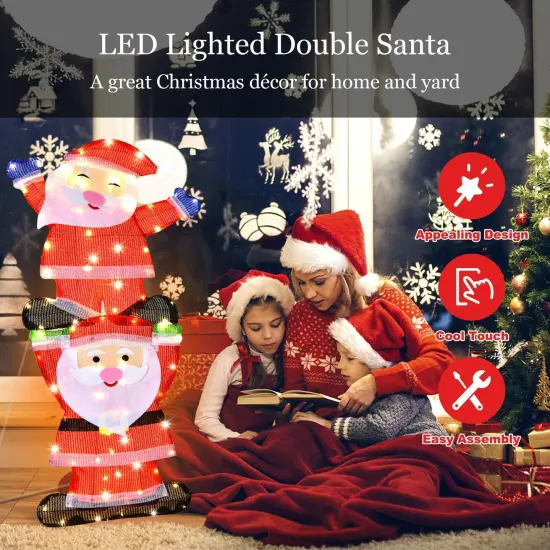 LED Double Santa Yard Christmas Decoration with String Lights and Stakes {3}
