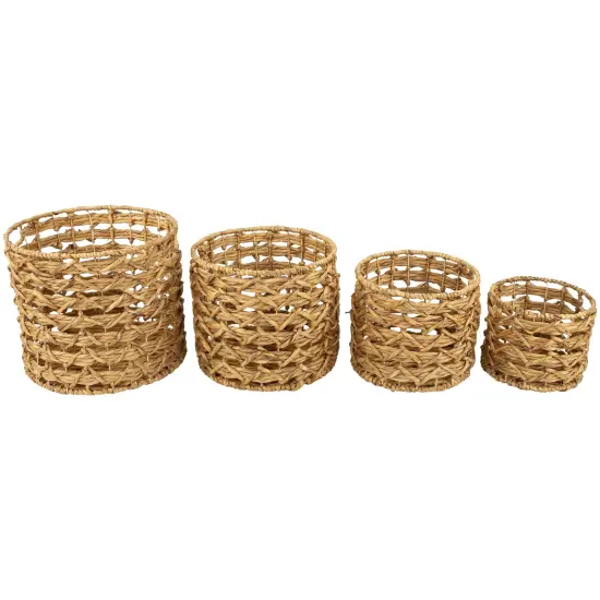 Northlight Set of 4 Open Fishtail Weave Water Hyacinth Storage Baskets with Handles 15.5" Beige {1}
