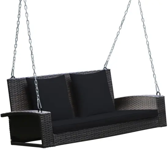 2-Person Patio Rattan Porch Swing with Cushions Black {4}