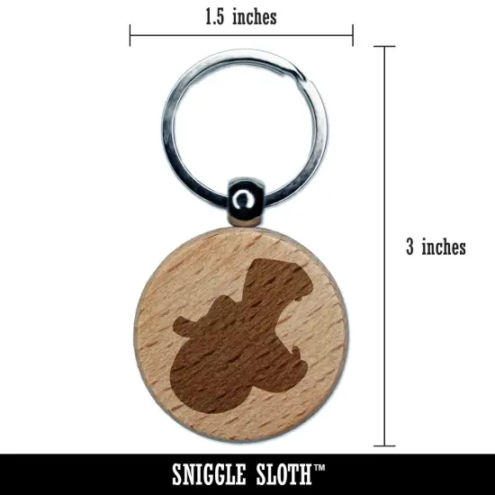Hippopotamus Head Solid Engraved Wood Round Keychain Tag Charm {2}