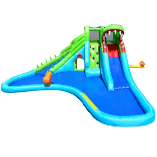 Inflatable Crocodile Water Slide Climbing Wall Bounce House {3}