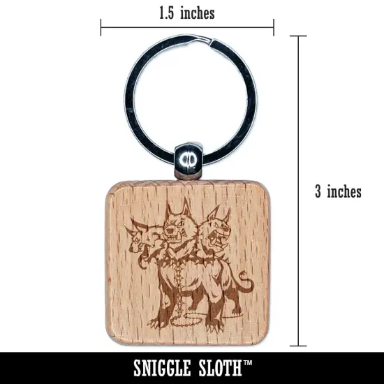 Cerberus Three Headed Hell Hound Dog Hades Greek Mythology Engraved Wood Square Keychain Tag Charm {2}