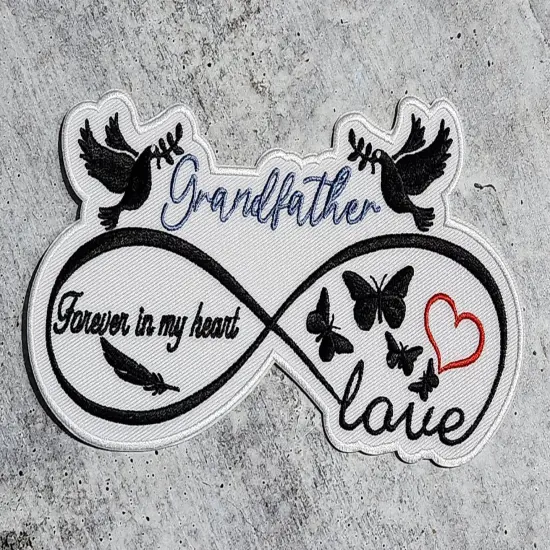 Memorial Infinity Collection: Patch Party Club, "GRANDFATHER" Eternal Remembrance 1-pc, Iron-On Embroidered Patch, Sz 6" {1}