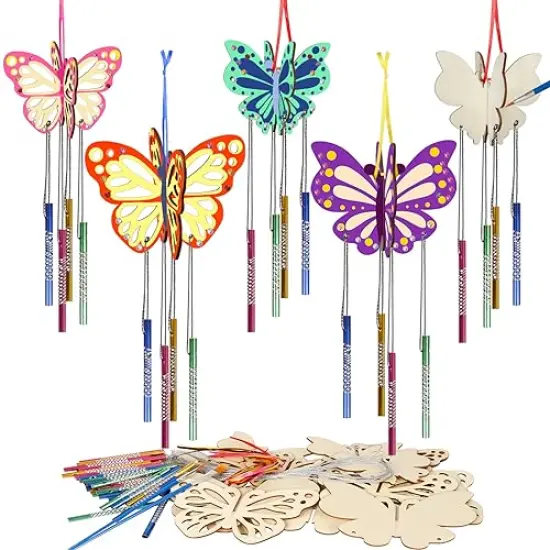 8 Pack 3D Butterfly Wind Chime Kit for Kids Make Your Own Butterfly Wind Chime Wooden Arts and Crafts for Kids Ornaments DIY to Paint Butterfly Craft for Spring Art Activity Birthday Party {1}